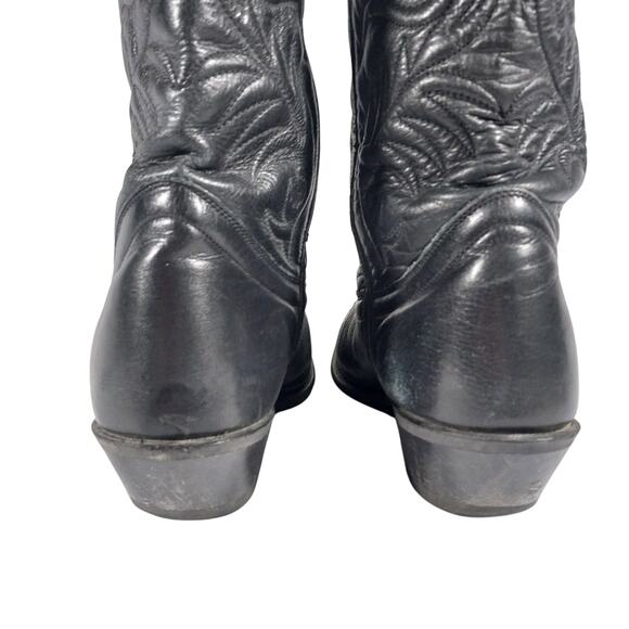GORGEOUS BLACK GENUINE LEATHER FANCY STITCHED WESTERN COWBOY BOOTS! SZ 8M - Picture 9 of 11